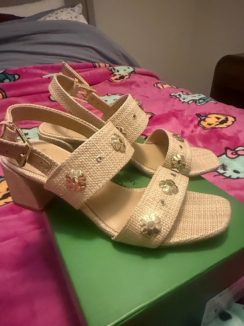 kate spade flower Block Heel Sandals with Floral Studs